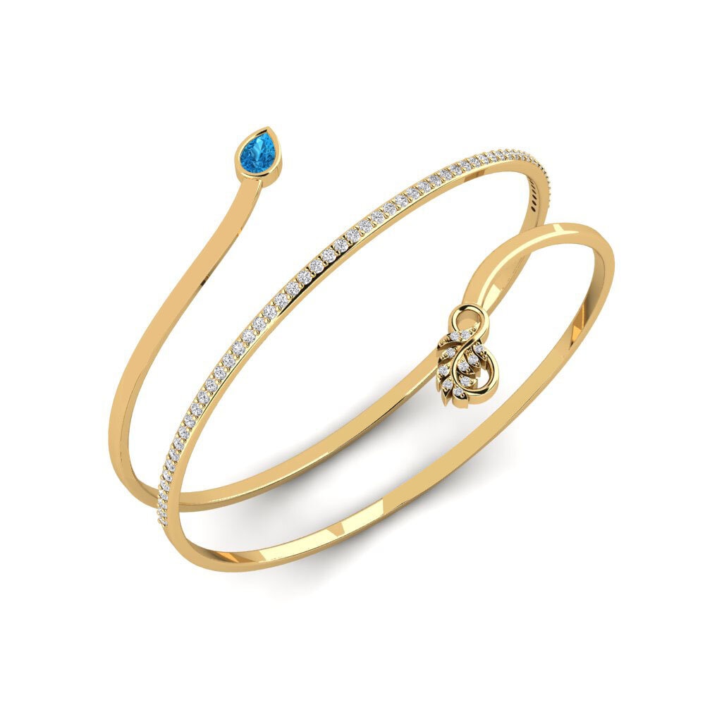 9ct Yellow Gold Blue Topaz Women's Bangle Wabisabi