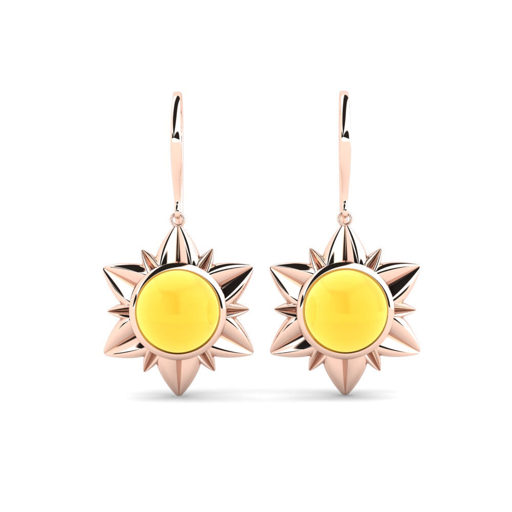 Pendientes 18k Oro Rosa Citrino Cabujón Gotas y cuelgan