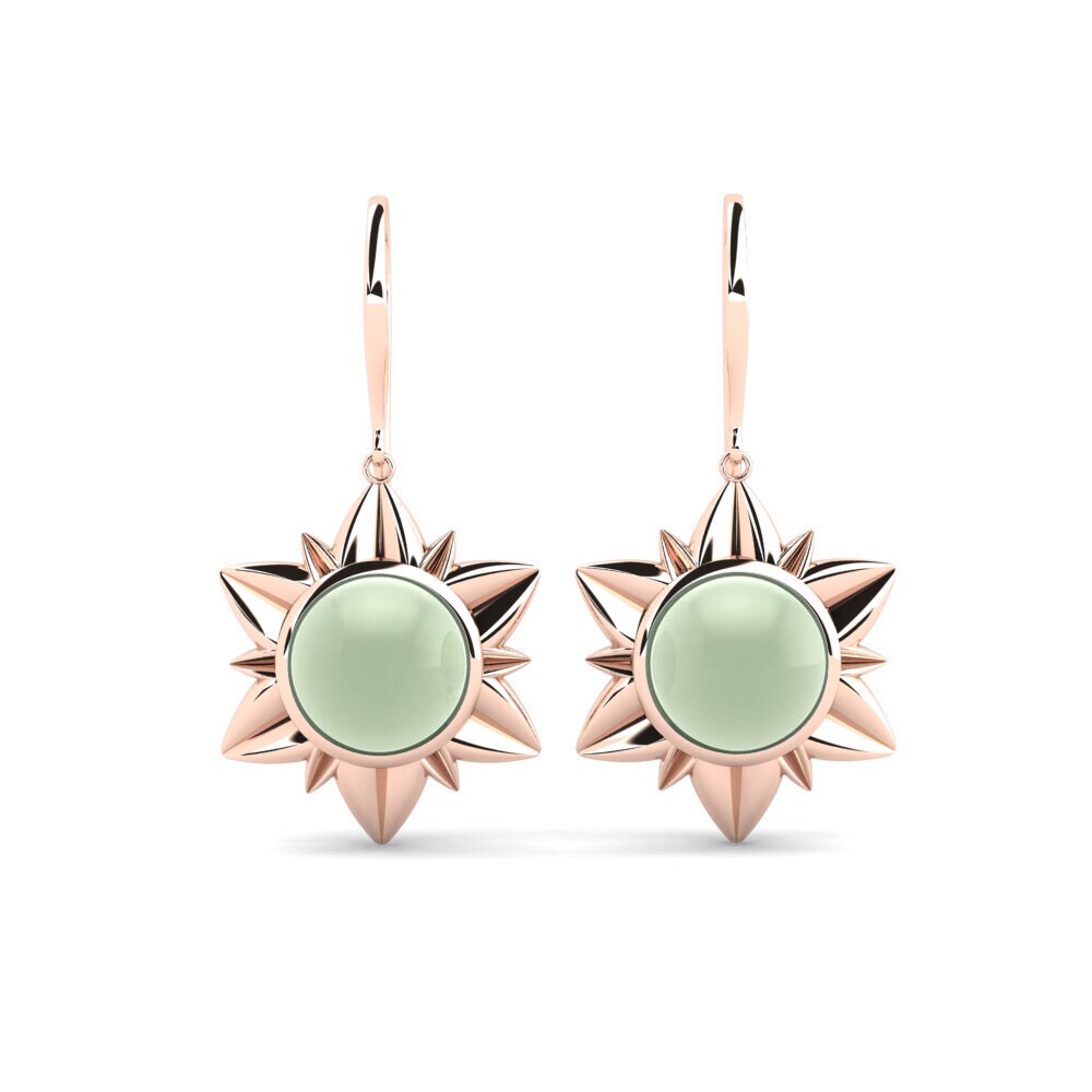 Drops & Dangle Cabochon Green Amethyst 14ct Rose Gold Earrings