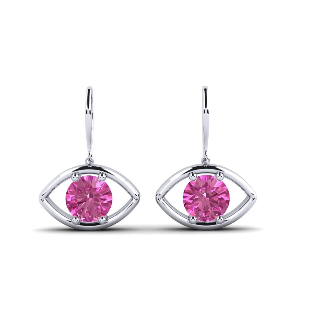 Boucles D'oreilles En Argent Serties De Topazes Roses Rondes - Valeur 150 - Neuf Sans Emballage