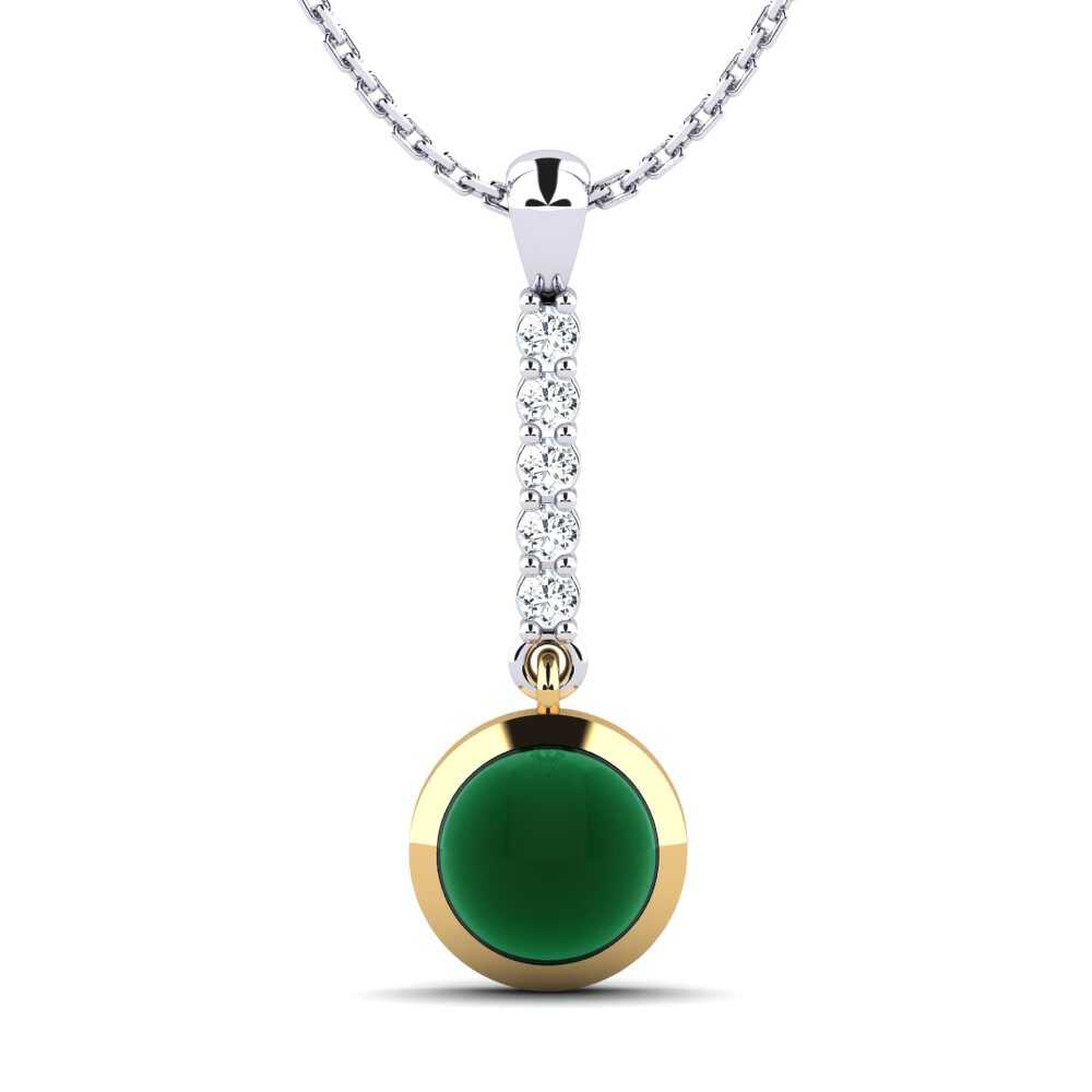 14k Oro Blanco & Amarillo Esmeralda Cabujón Colgante de Mujer Ayla