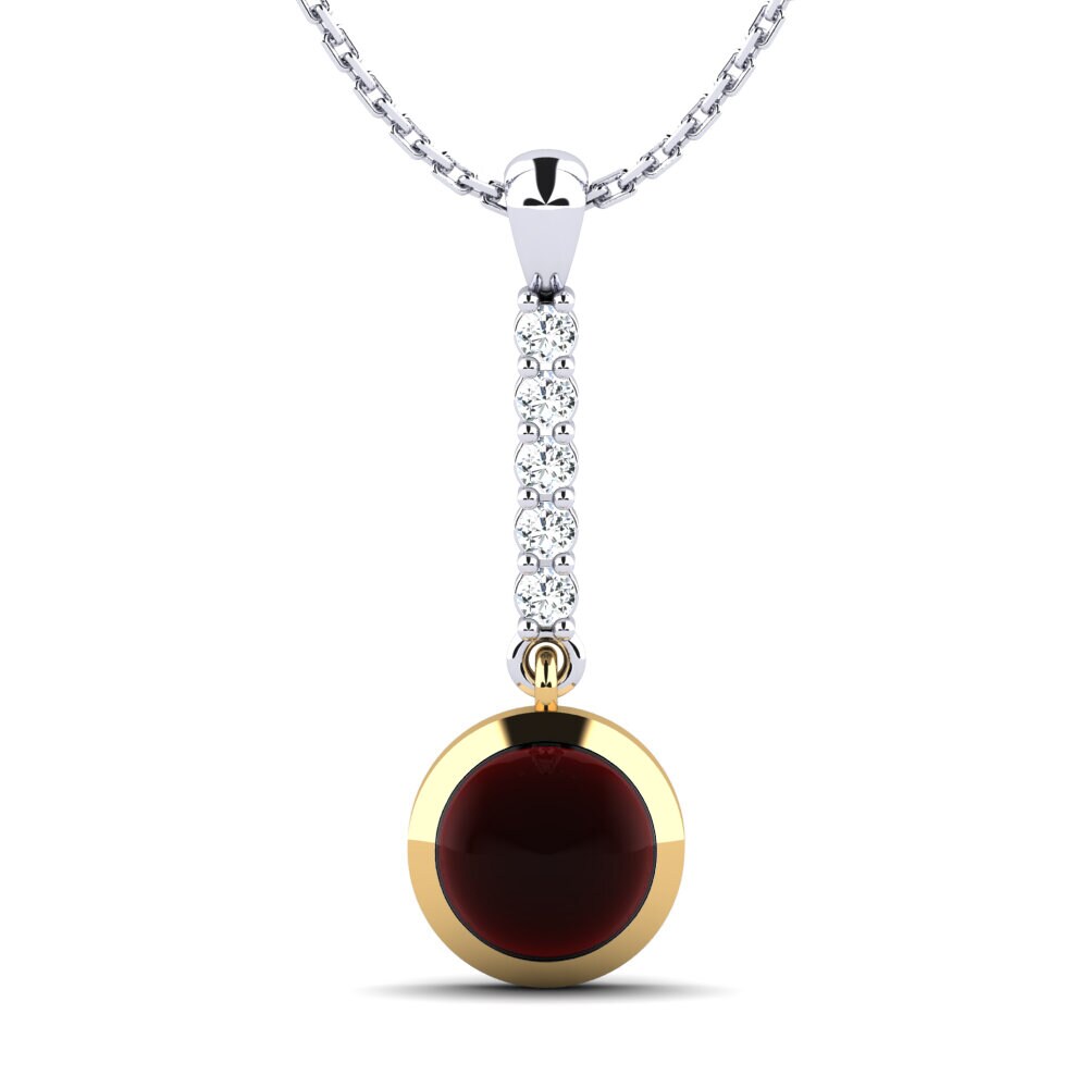 14k Oro Blanco & Amarillo Granate Cabujón Colgante de Mujer Ayla