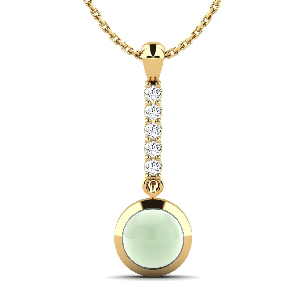 14k Oro Amarillo Amatista Verde Cabujón Colgante de Mujer Ayla