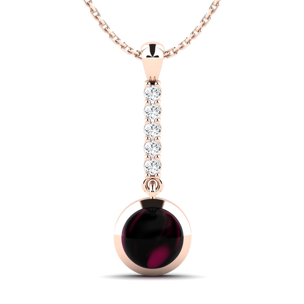 14k Oro Rosa Granate Rhodolite Cabujón Colgante de Mujer Ayla