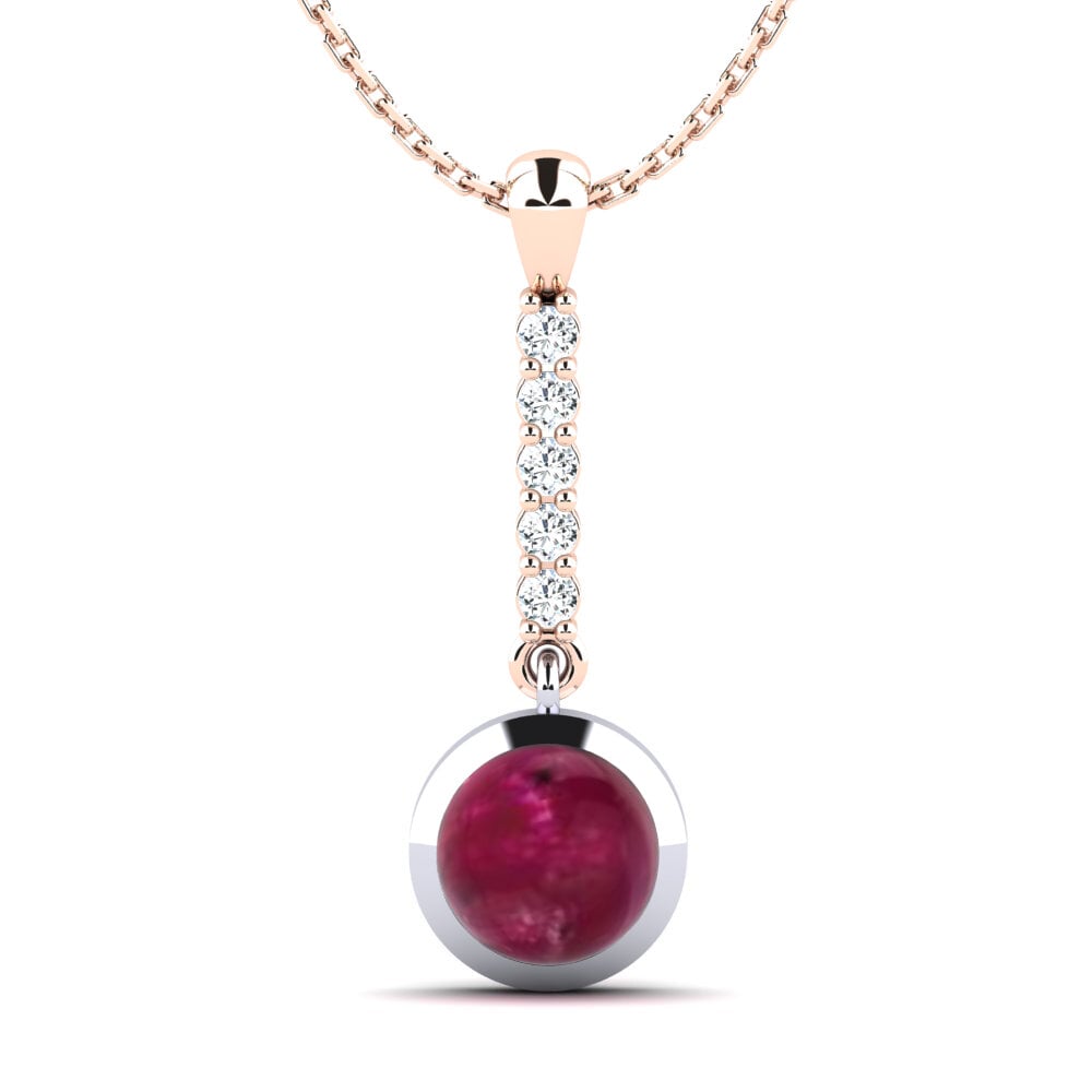 14k Oro Rosa & Blanco Rubí Cabujón Colgante de Mujer Ayla