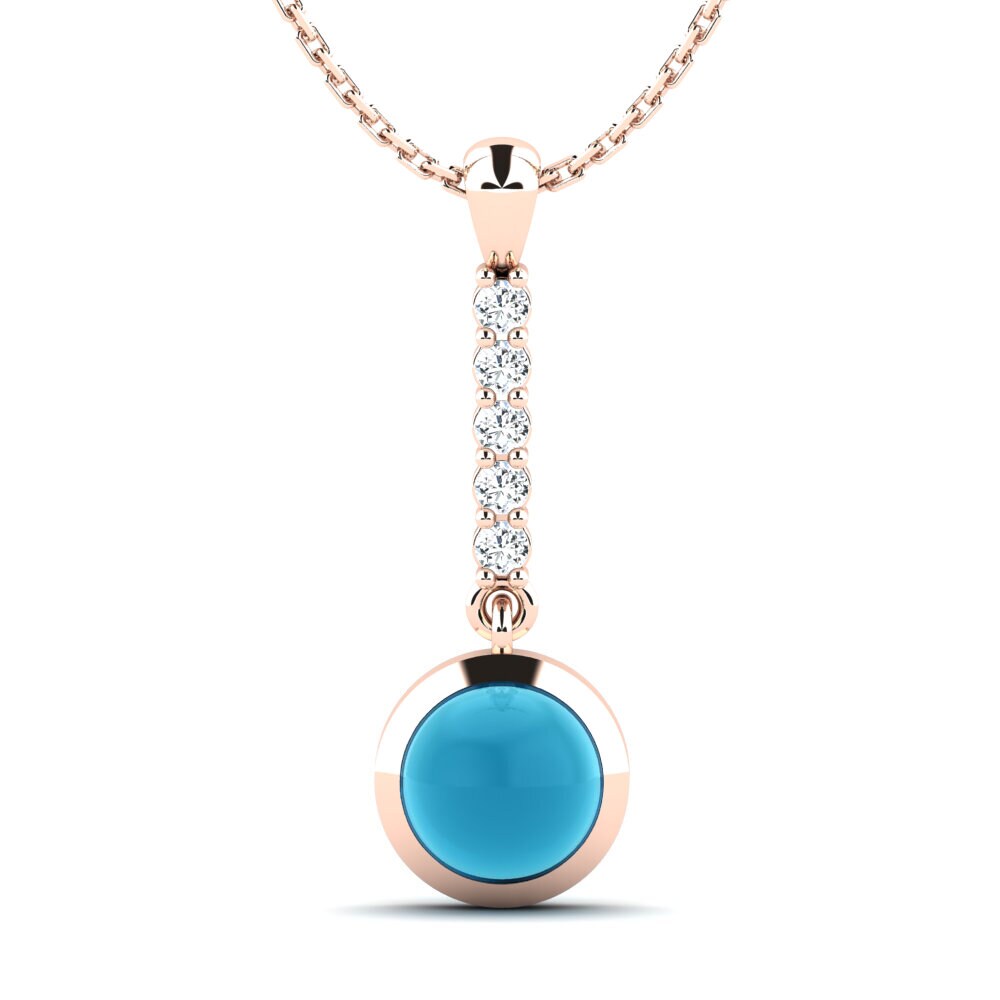 14k Oro Rosa Topacio Azul Cabujón Colgante de Mujer Ayla