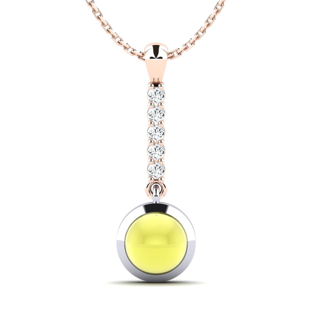 9k Oro Rosa & Blanco Topacio Limón Cabujón Colgante de Mujer Ayla