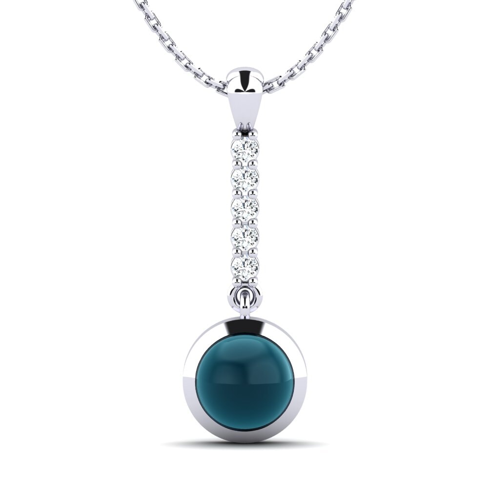 18ct White Gold Cabochon London Blue Topaz Women's Pendant Ayla