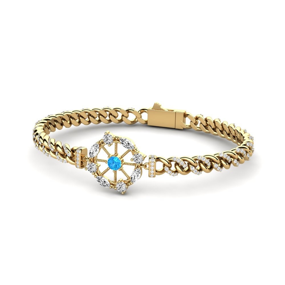 14k Oro Amarillo Topacio azul Pulsera de Mujer Reassay