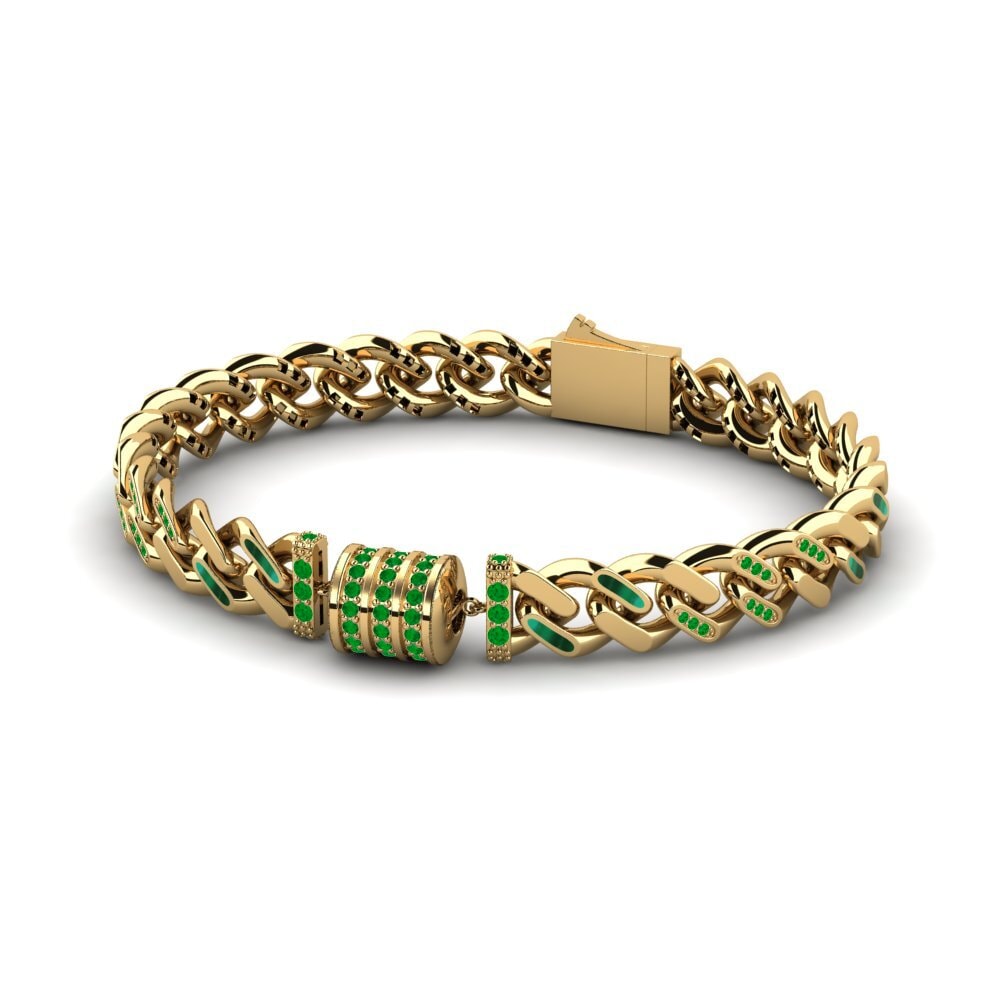 14k Oro Amarillo Esmeralda Pulsera de Mujer Reconcy