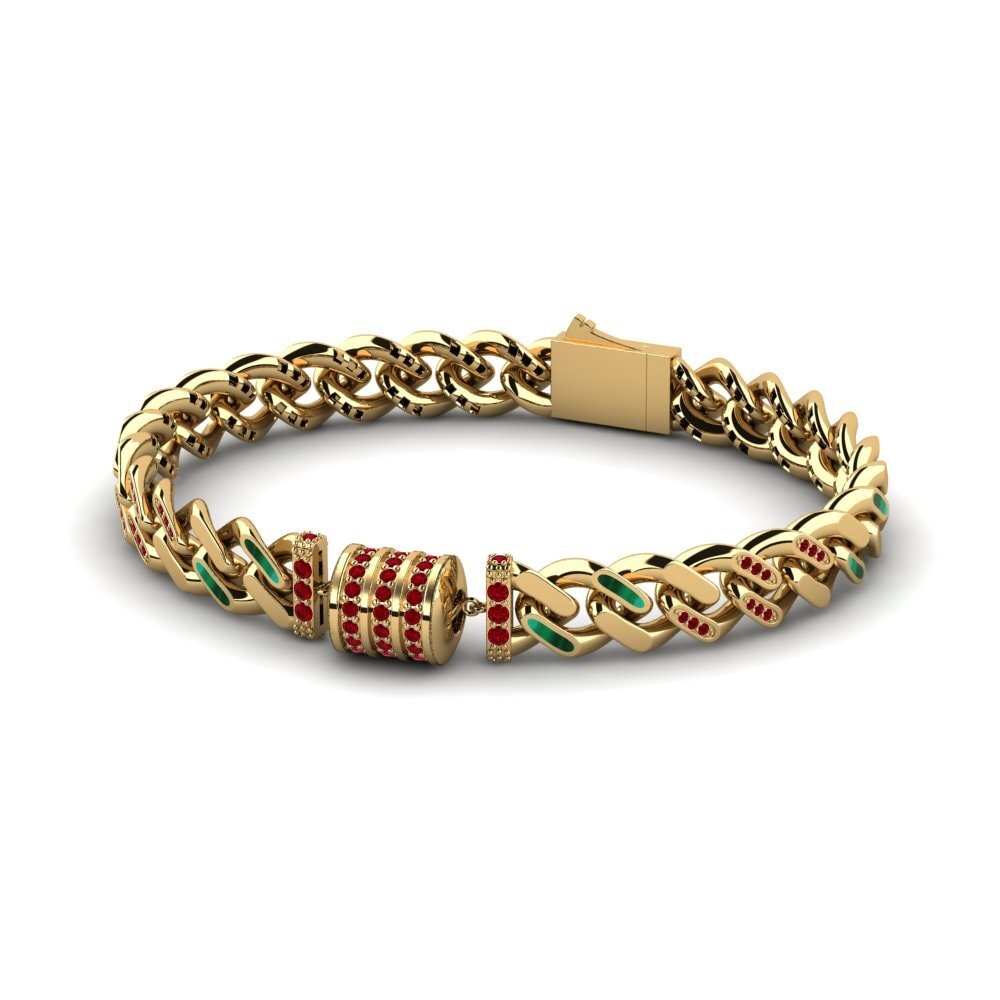 14k Oro Amarillo Circonita Roja Pulsera de Mujer Reconcy