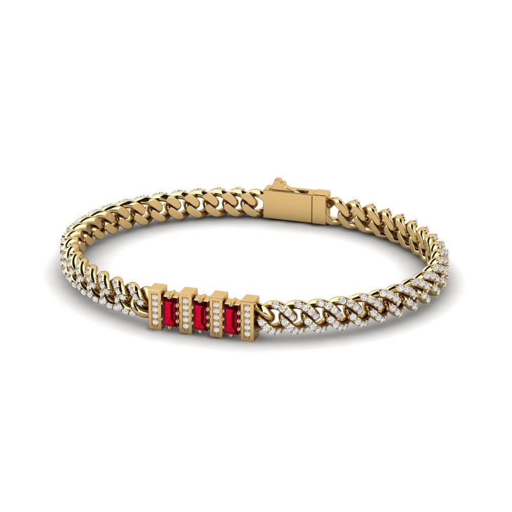 14k Oro Amarillo Circonita Roja Pulsera de Mujer Regin