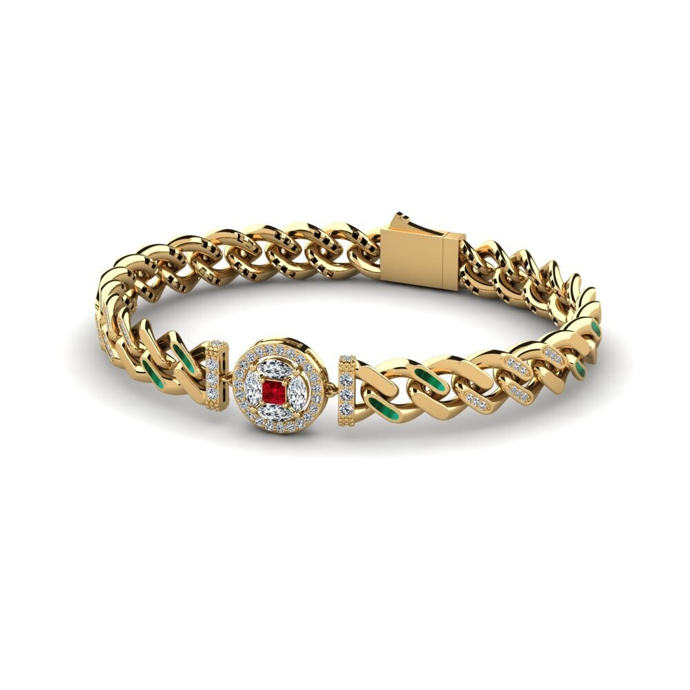 14k Oro Amarillo Circonita Roja Pulsera de Mujer Scie
