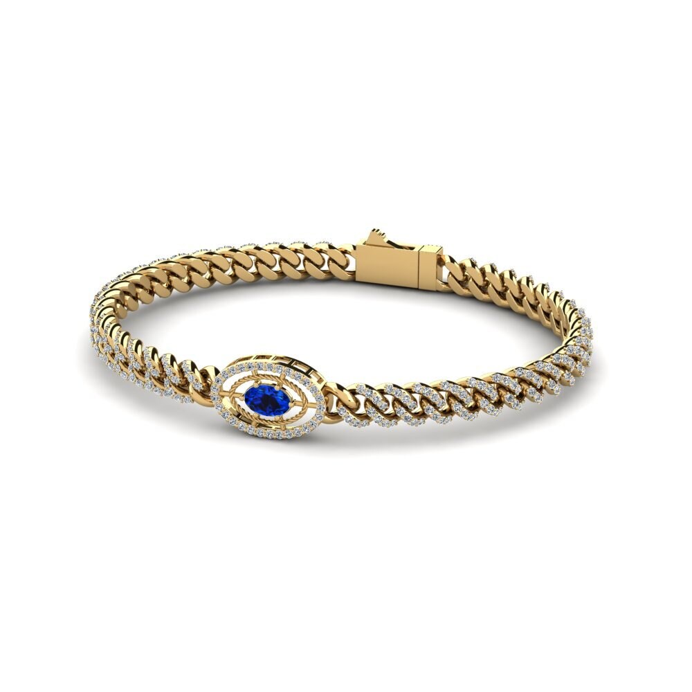 14k Oro Amarillo Safiro (Creado en Laboratorio) Pulsera de Mujer Taslasip