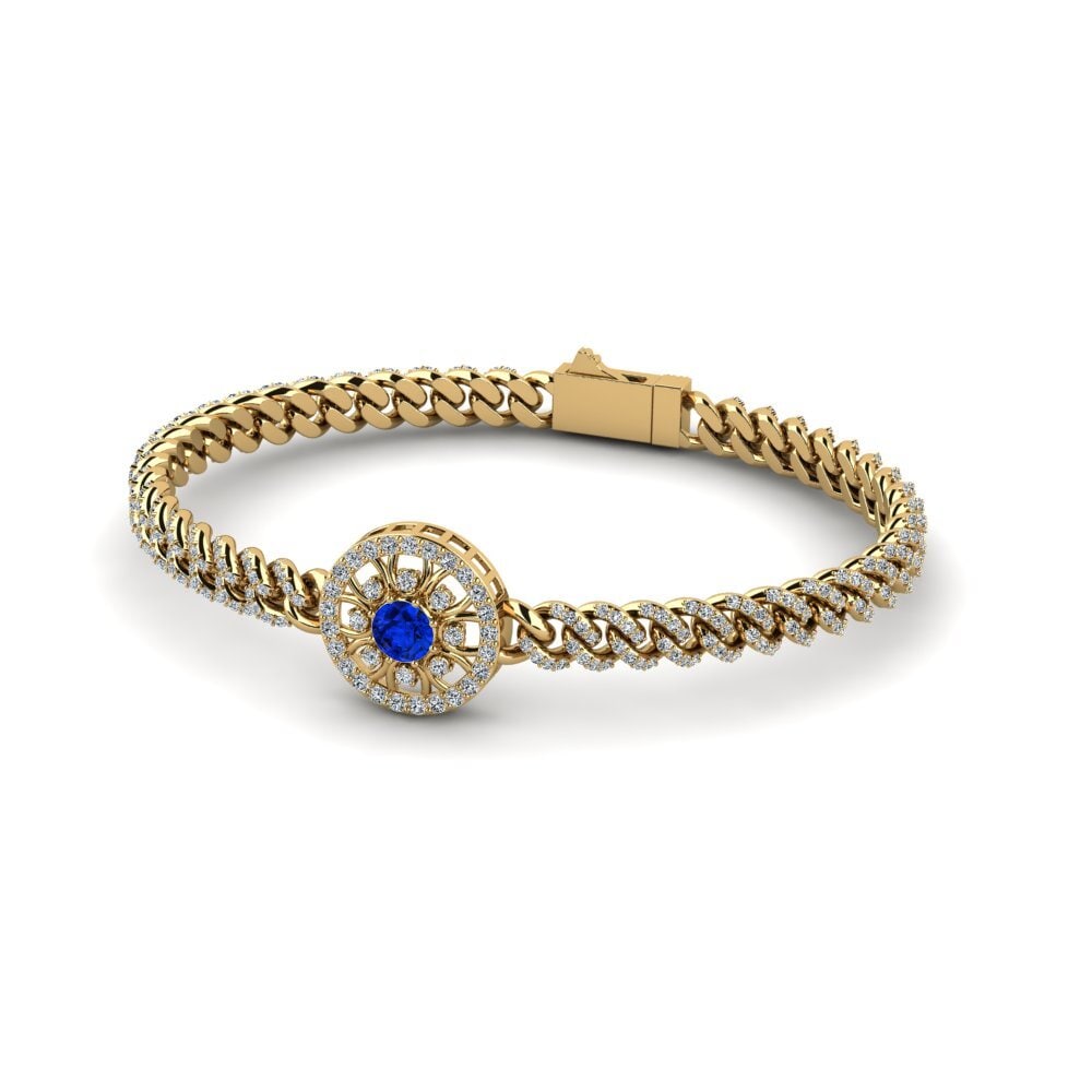 14k Oro Amarillo Safiro (Creado en Laboratorio) Pulsera de Mujer Tilotan