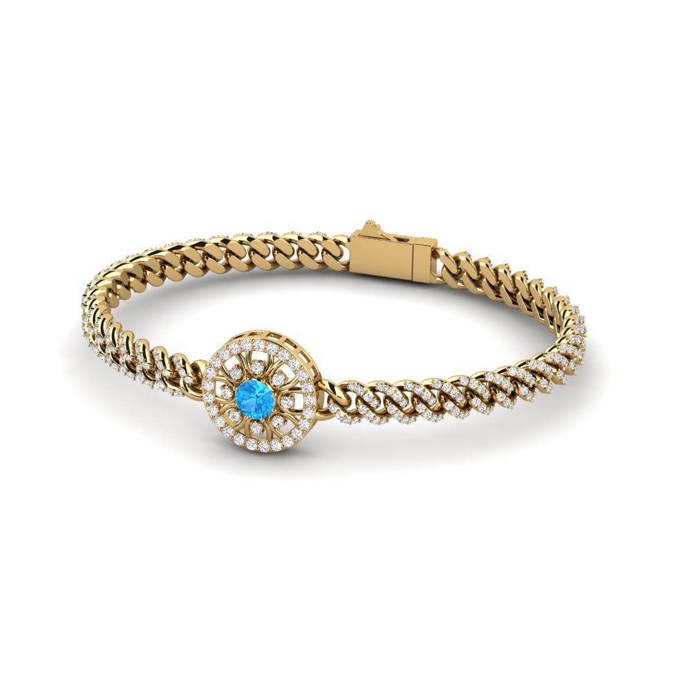 14k Oro Amarillo Topacio azul Pulsera de Mujer Tilotan
