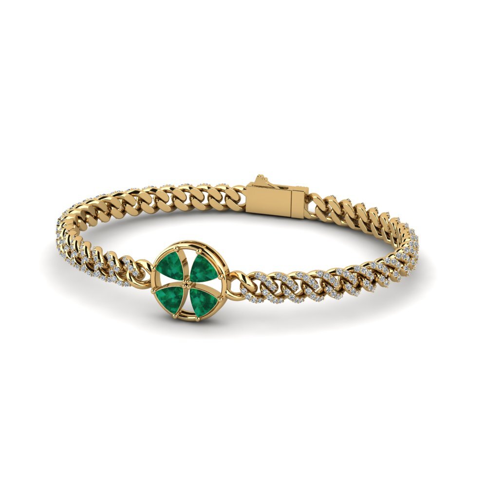 14k Oro Amarillo Esmeralda Pulsera de Mujer Uents