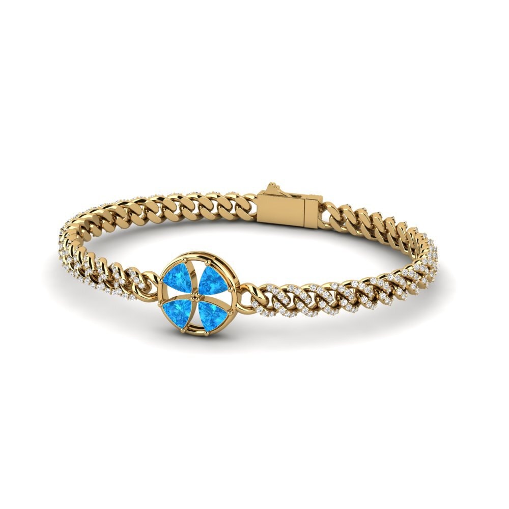 14k Oro Amarillo Topacio azul Pulsera de Mujer Uents