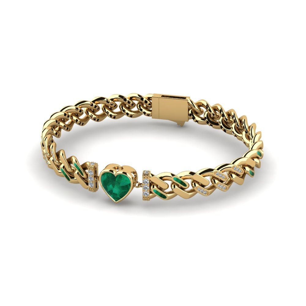 14k Oro Amarillo Esmeralda Pulsera de Mujer Ujil