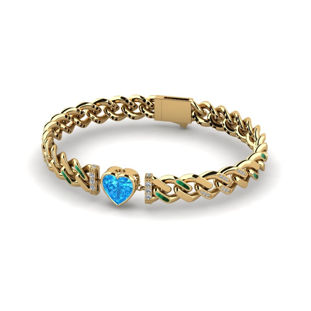 14k Oro Amarillo Topacio azul Pulsera de Mujer Ujil