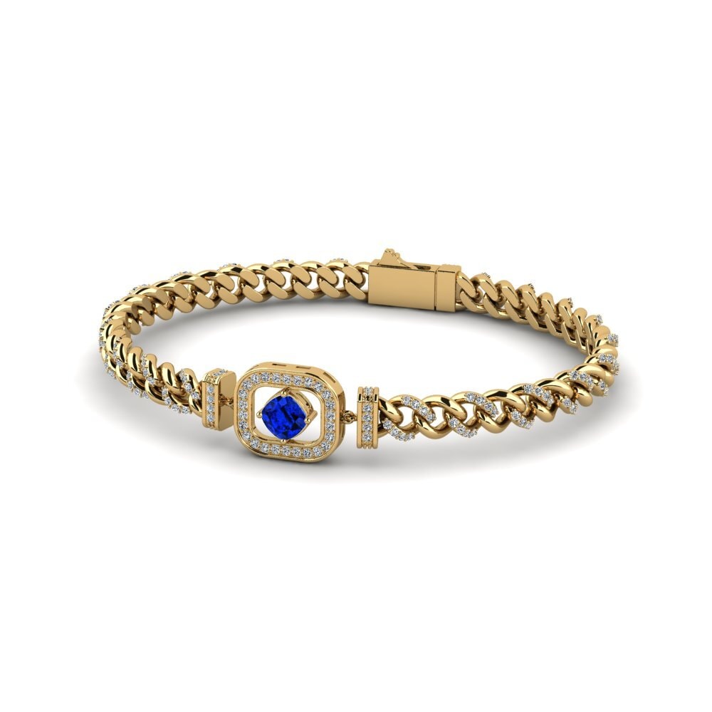 14k Oro Amarillo Safiro (Creado en Laboratorio) Pulsera de Mujer Undefized