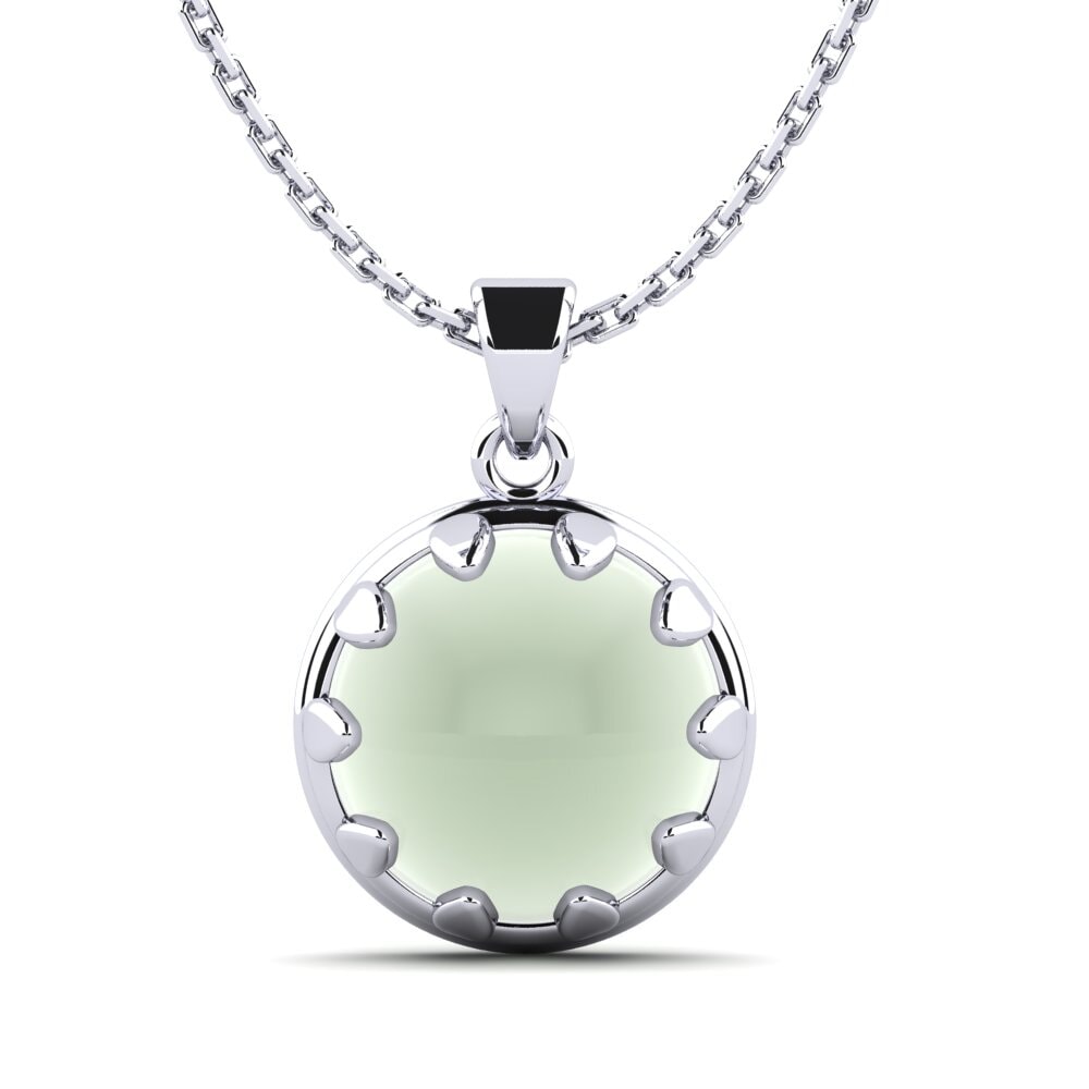 9k Oro Blanco Amatista Verde Cabujón Colgante de Mujer Yogine