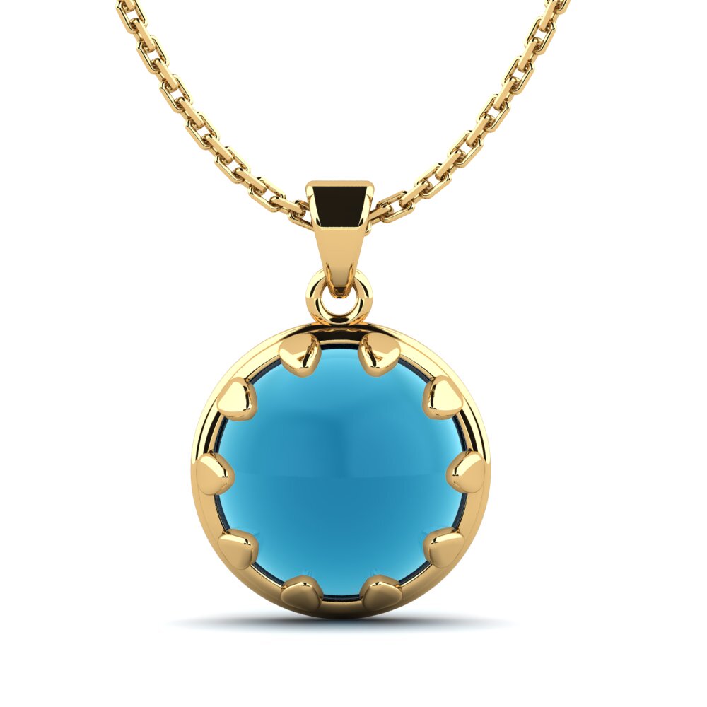 18k Oro Amarillo Topacio Azul Cabujón Colgante de Mujer Yogine