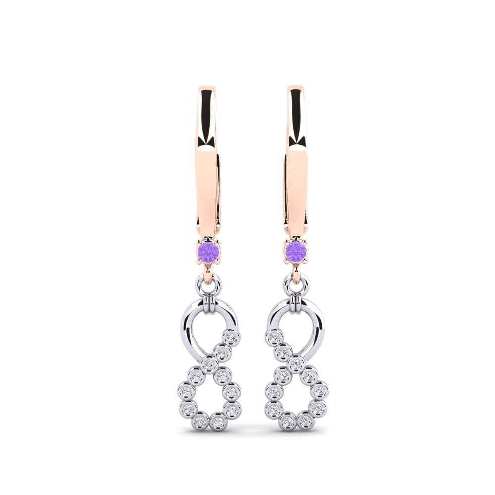 18ct Rose & White Gold Amethyst Women's Earring Lifetyd