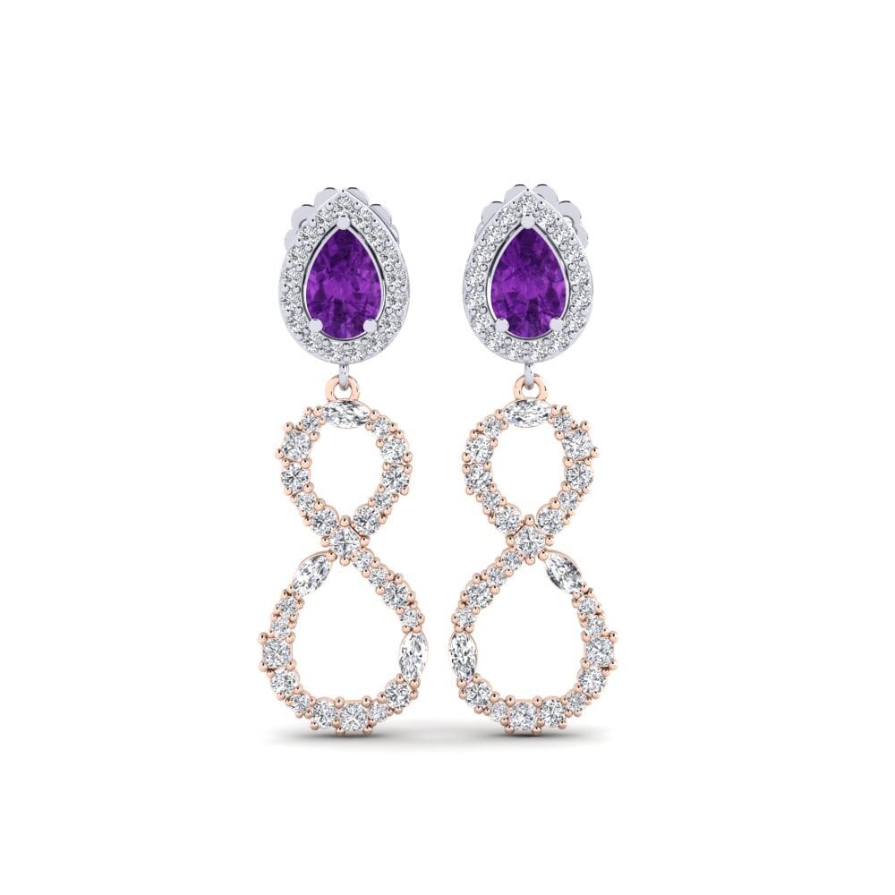 18ct Rose & White Gold Amethyst Women's Earring Marfikent