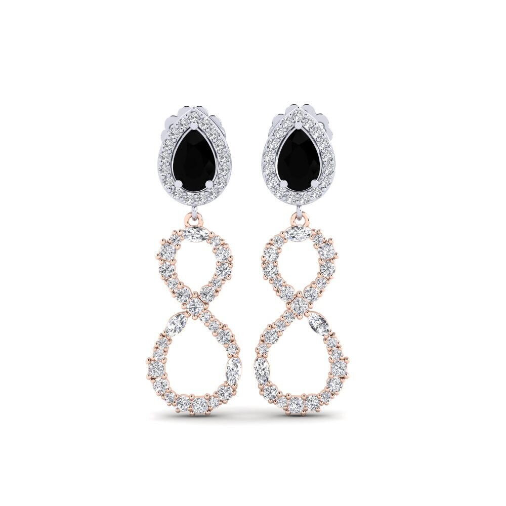 9ct Rose & White Gold Black Onyx Women's Earring Marfikent
