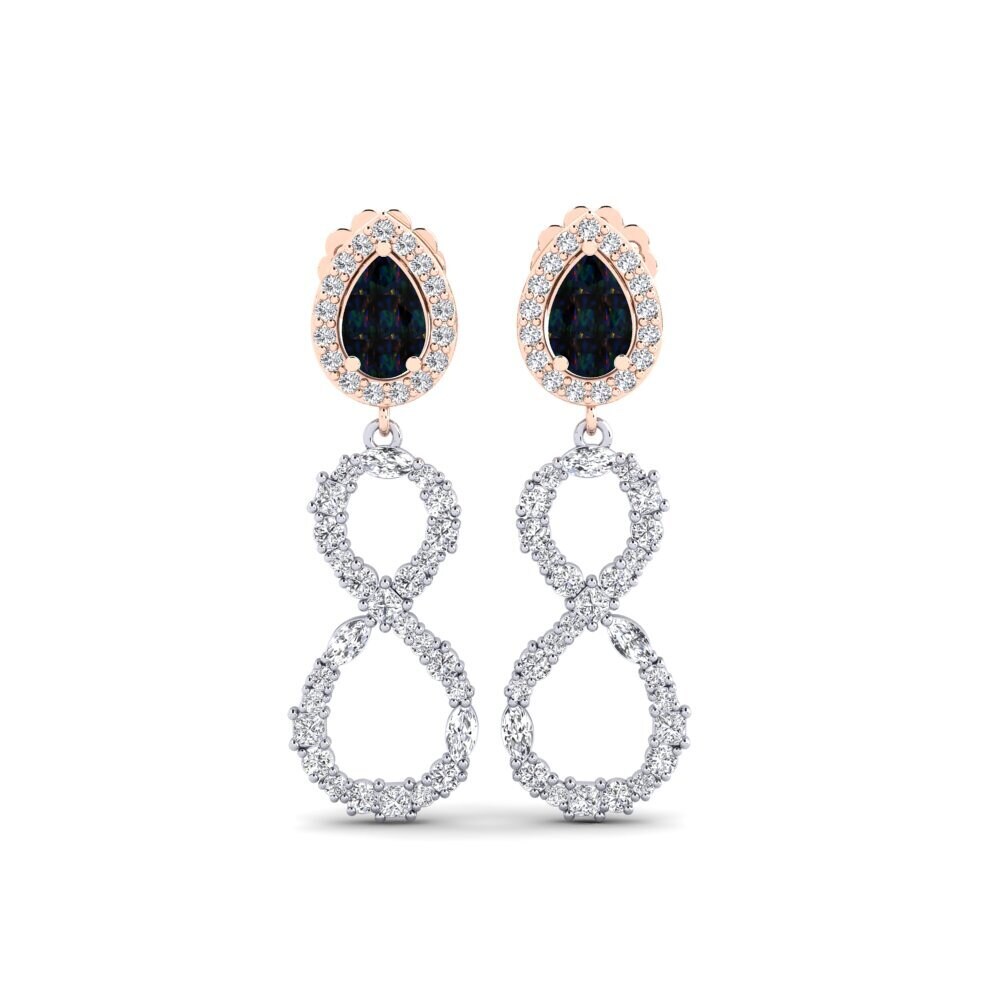 18ct White & Rose Gold Black Opal Women's Earring Marfikent