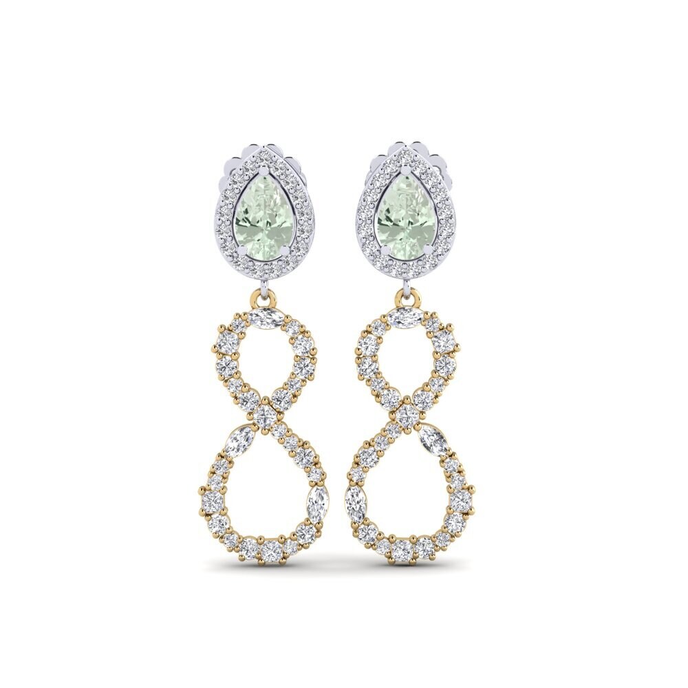 18ct Yellow & White Gold Green Amethyst Women's Earring Marfikent