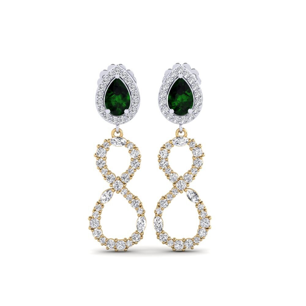 9ct Yellow & White Gold Green Tourmaline Women's Earring Marfikent
