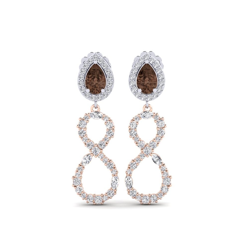 9ct Rose & White Gold Smoky Quartz Women's Earring Marfikent