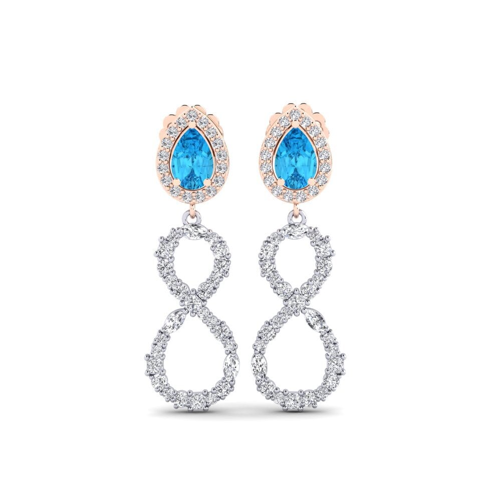 9ct White & Rose Gold Blue Topaz Women's Earring Marfikent