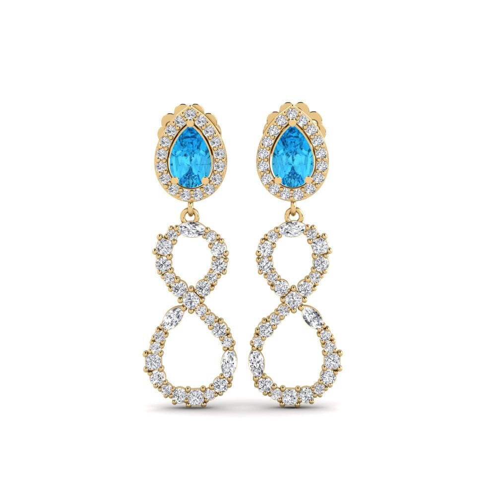 9ct Yellow Gold Blue Topaz Women's Earring Marfikent