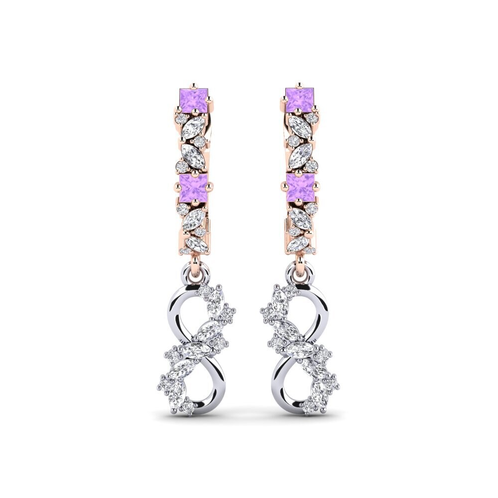 18ct Rose & White Gold Amethyst Women's Earring Pepo