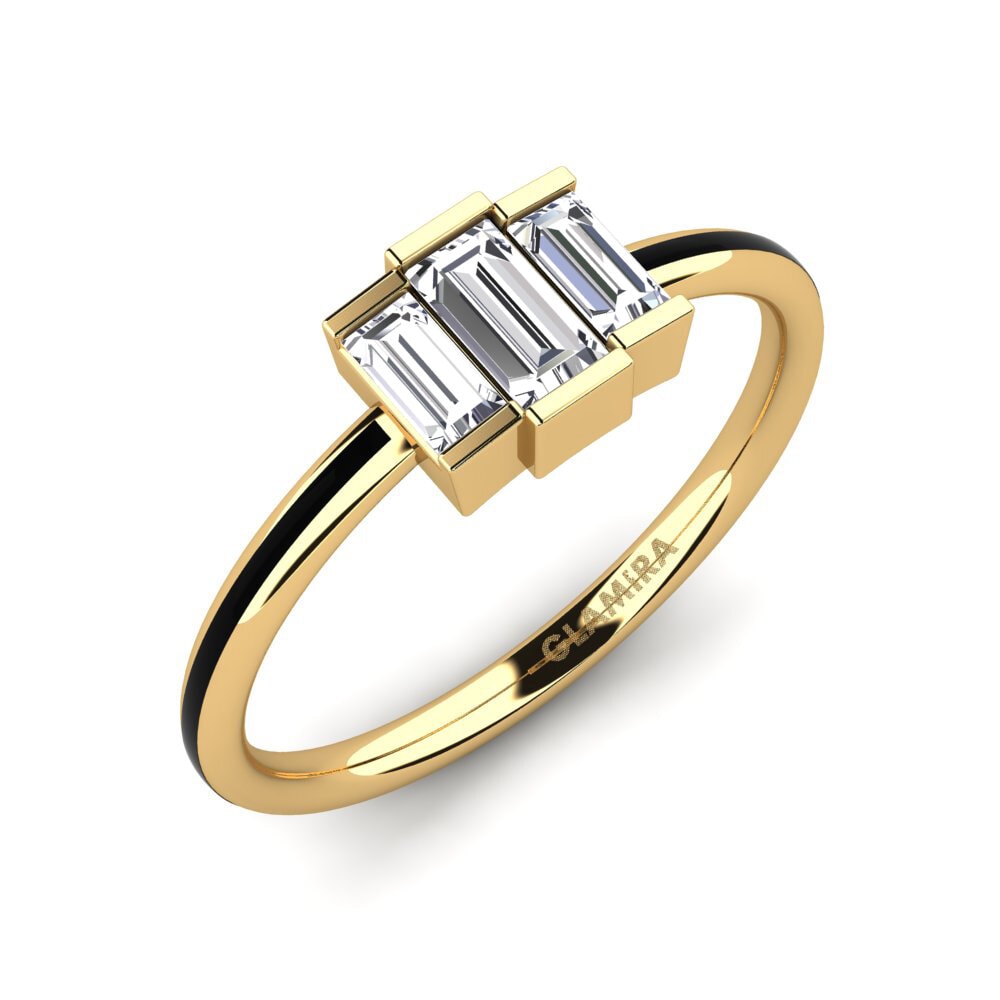 Ouro Amarelo 14K Baguette Anel Misha
