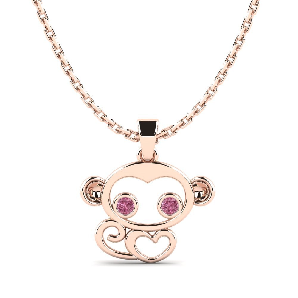 14k Oro Rosa Rodolita de Granito Colgante para Niño Jivaro