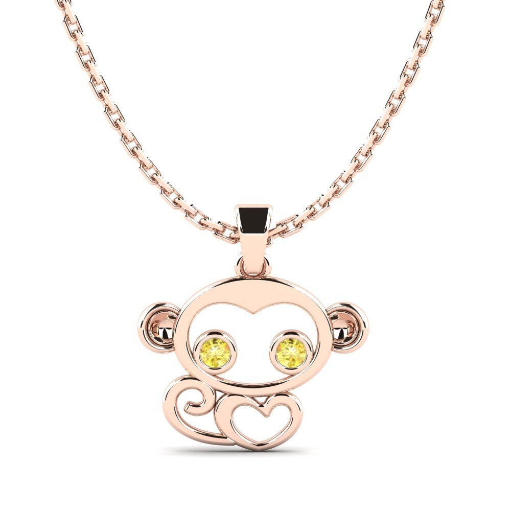 14k Oro Rosa Zafiro amarillo Colgante para Niño Jivaro