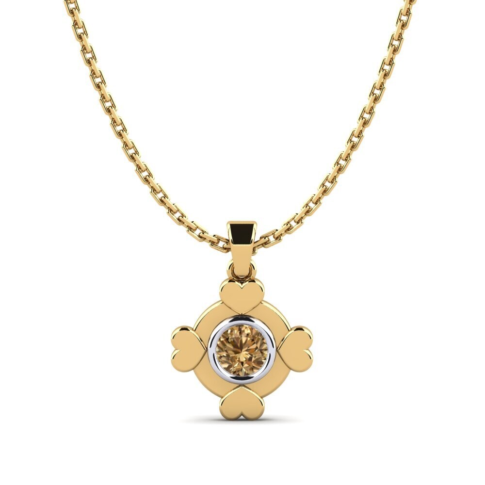 Collares 18k Oro Amarillo/Blanco Diamante café Corazón