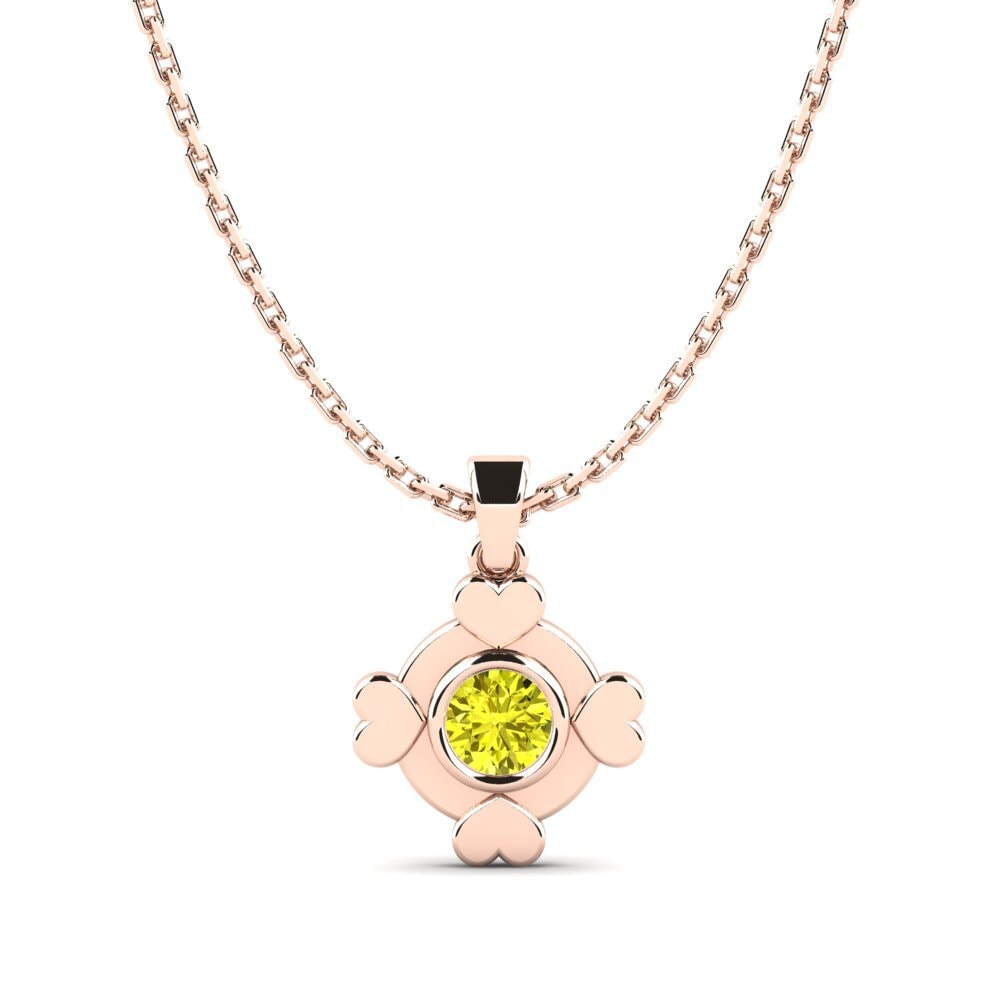 Heart Yellow Diamond 14ct Rose Gold Necklaces
