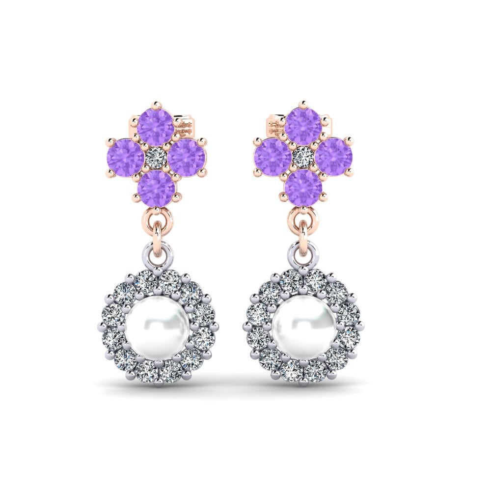 9ct Rose & White Gold Amethyst Women's Earring Exilian