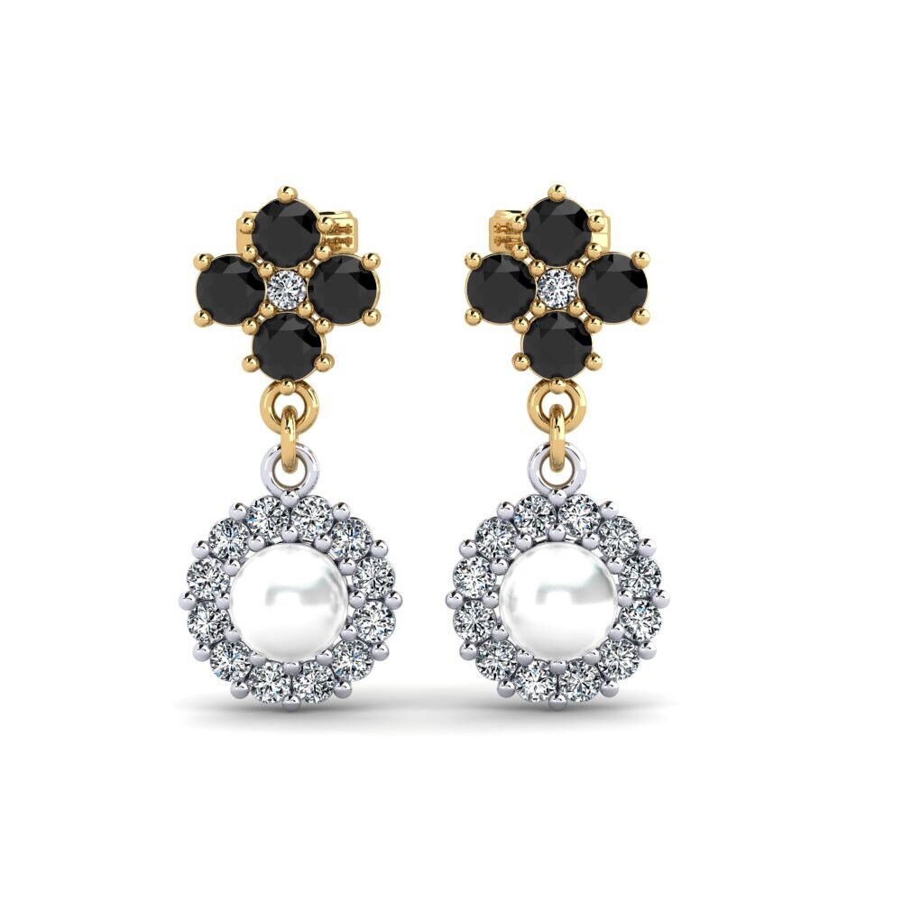14ct Yellow & White Gold Black Onyx Women's Earring Exilian