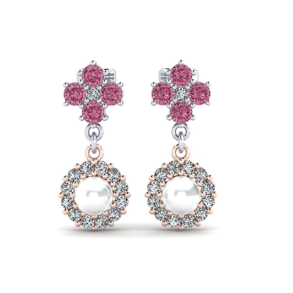 18ct White & Rose Gold Rhodolite Garnet Women's Earring Exilian