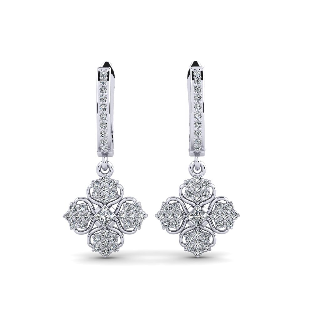 Boucles D'oreilles Clous Zircon Cubique - Coupe Princesse, Plaqué Argent, Avec étiquettes, Pour Un Look Brillant
