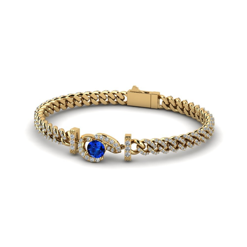 14k Oro Amarillo Safiro (Creado en Laboratorio) Pulsera de Mujer Aflorr