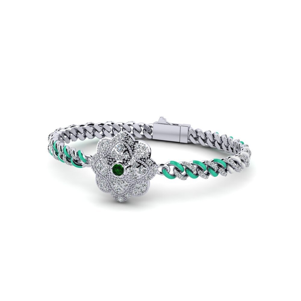 Cuban Link Chain Green Tourmaline Bracelets