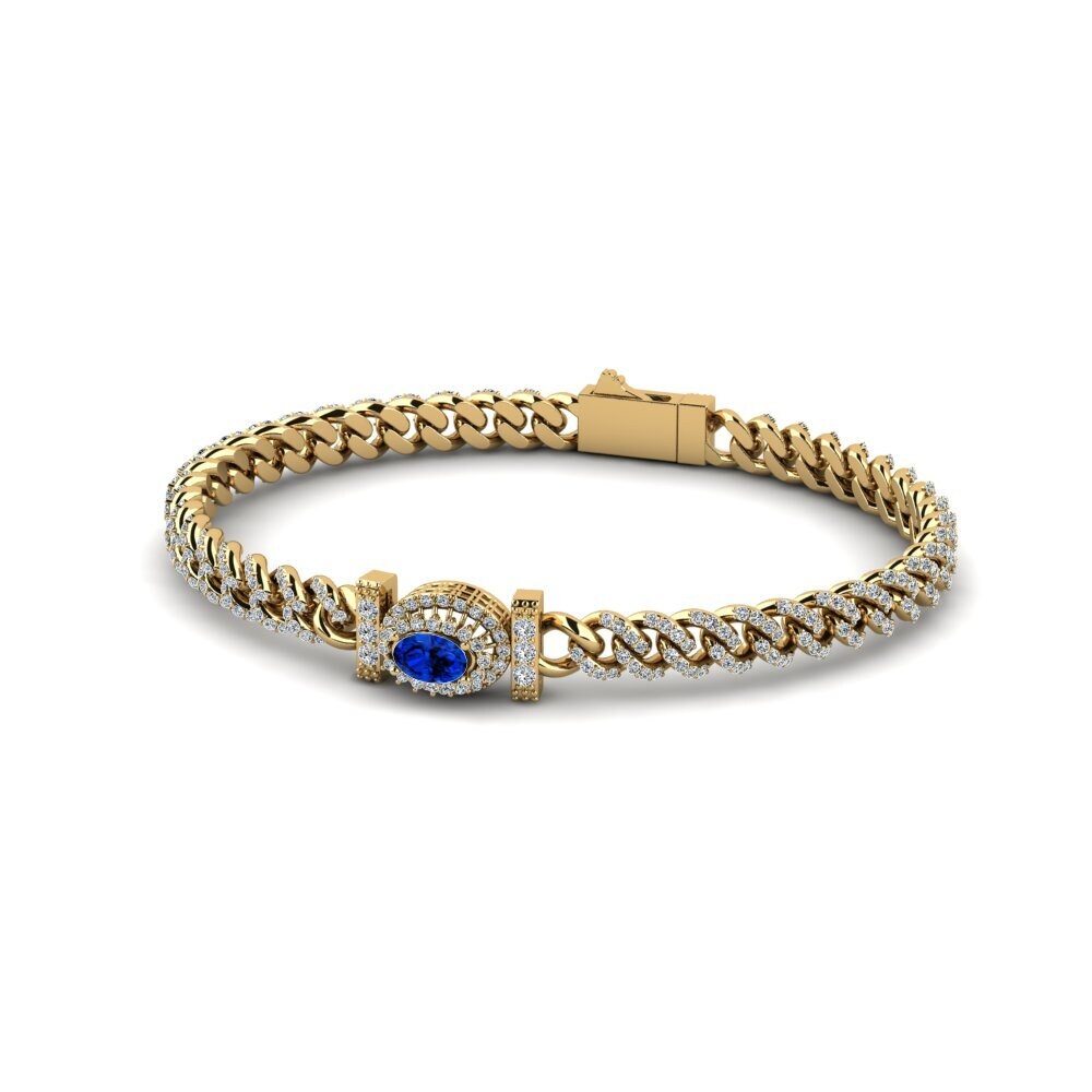 14k Oro Amarillo Safiro (Creado en Laboratorio) Pulsera de Mujer Atmanot