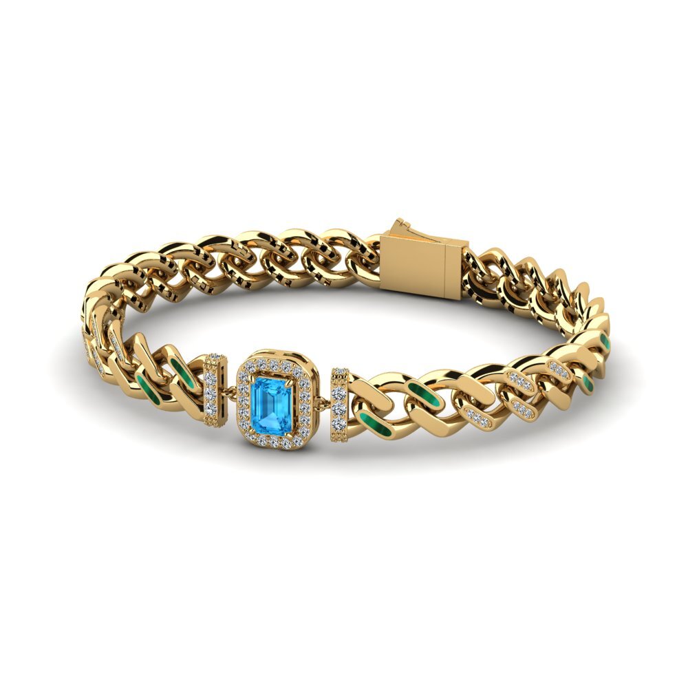 14k Oro Amarillo Topacio azul Pulsera de Mujer Aubener